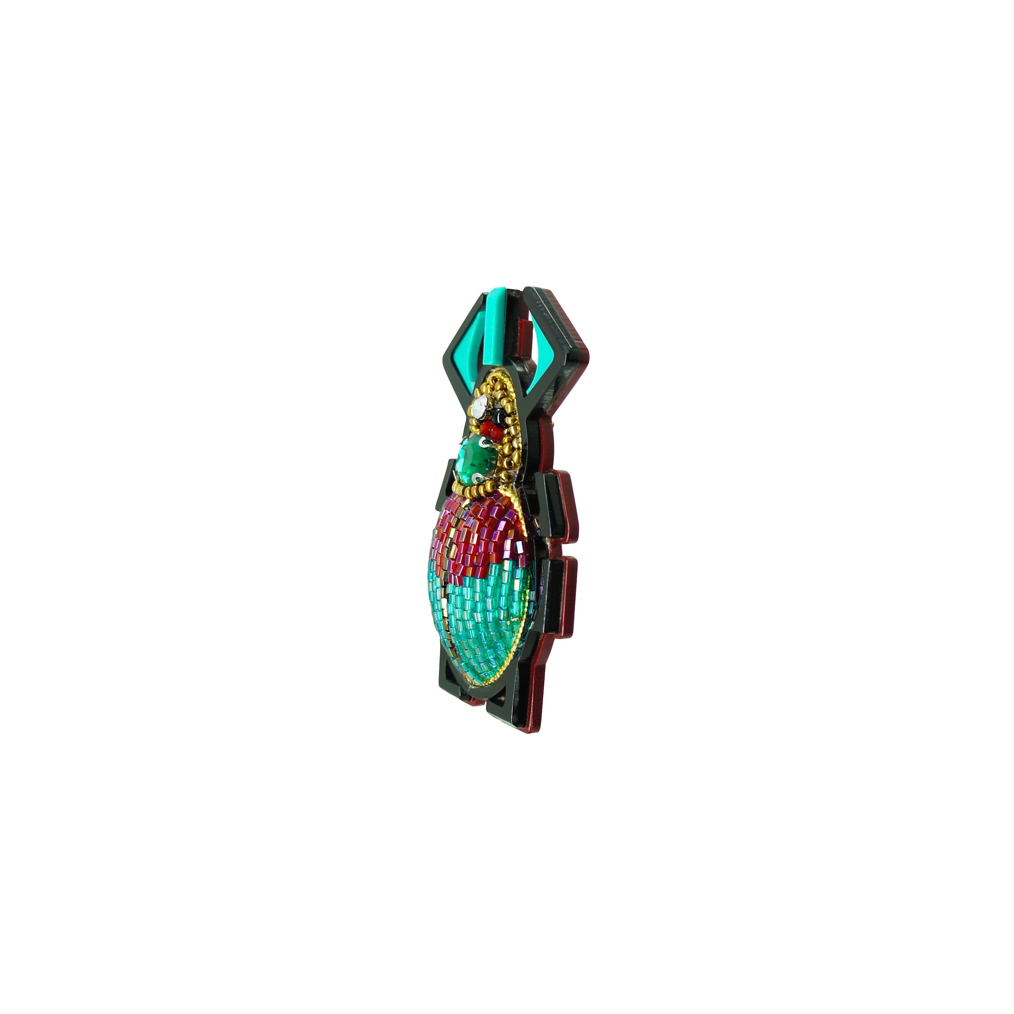 EMBROIDERED SCARAB BROOCH