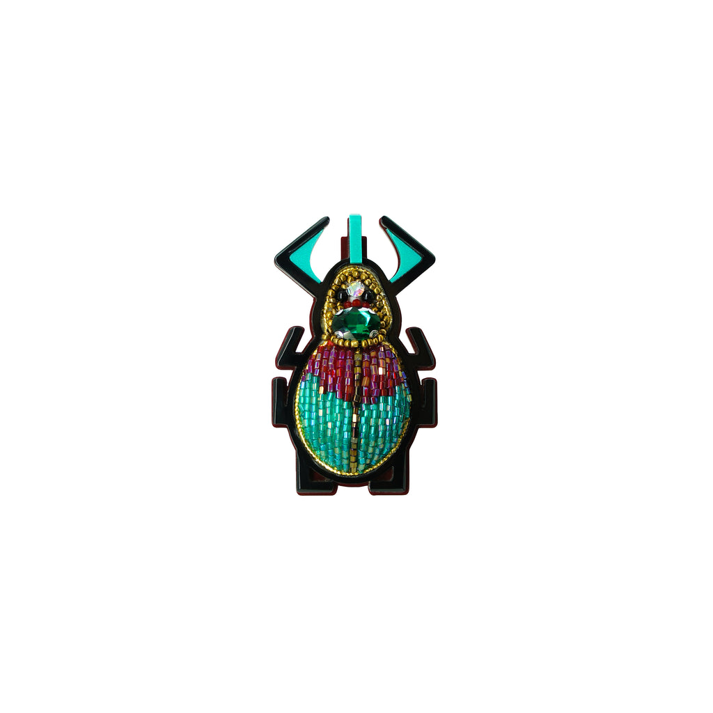 EMBROIDERED SCARAB BROOCH