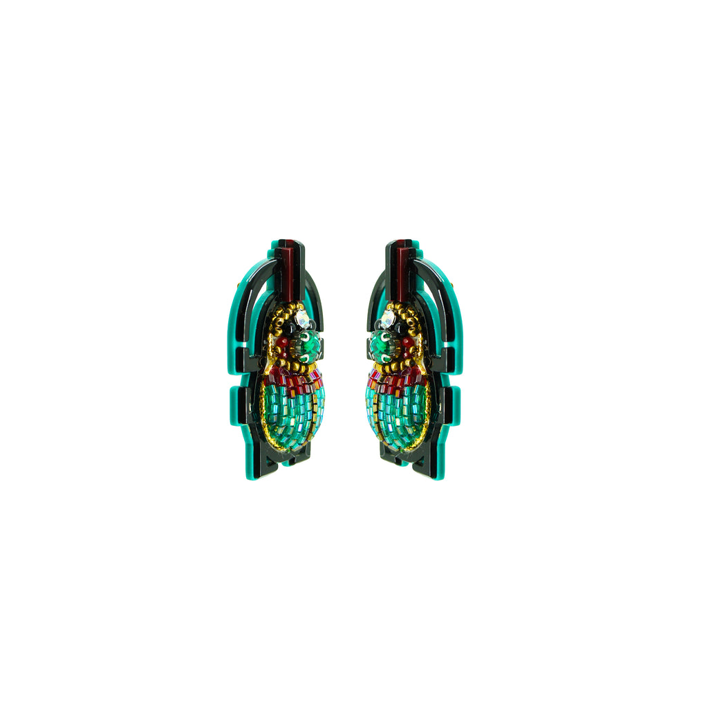 EMBROIDERED SCARAB EARRING