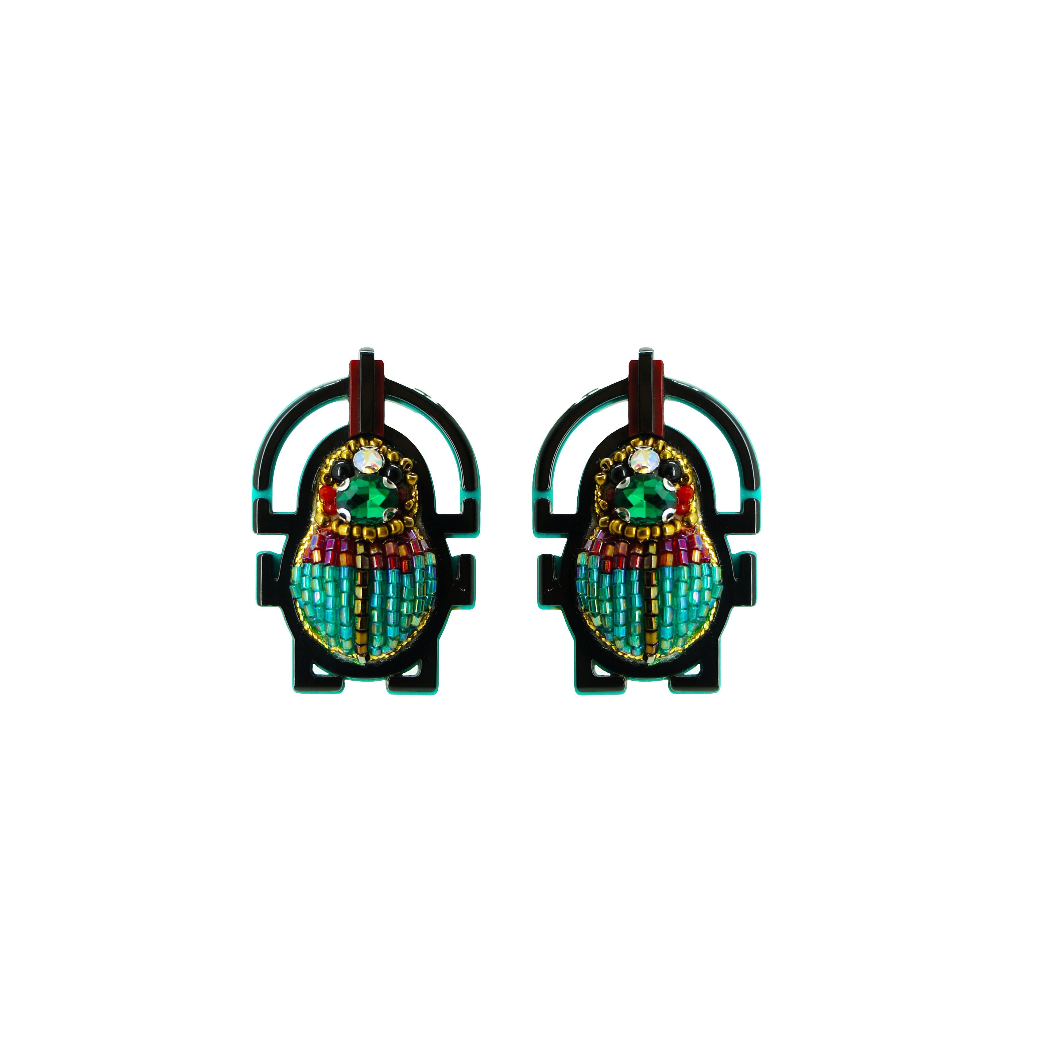 EMBROIDERED SCARAB EARRING