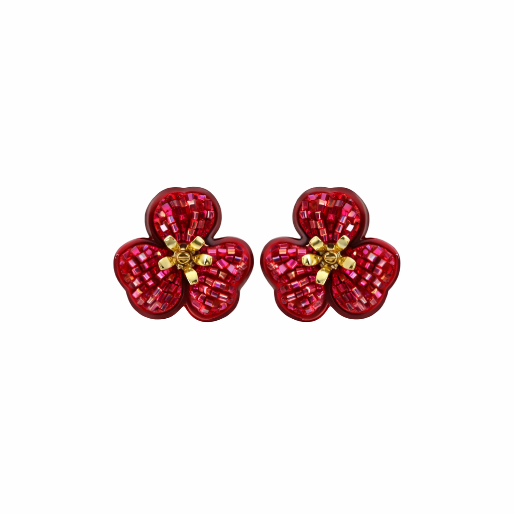 EMBROIDERED FLOWER EARRING