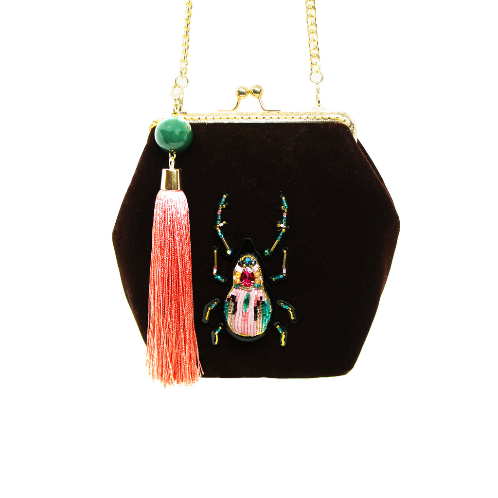 BROWN VELVET BEETLE BAG