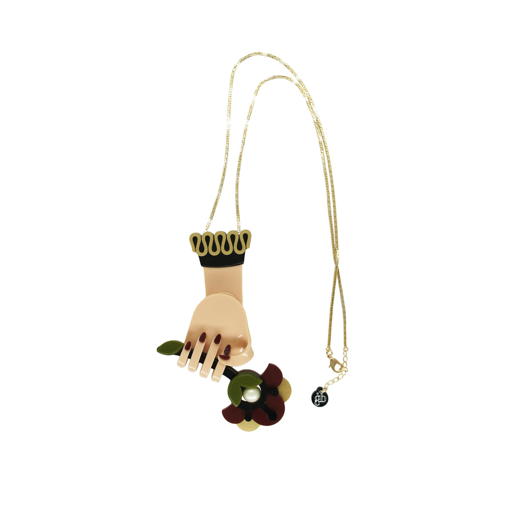 VICTORIAN HAND AND FLOWER PENDANT NECKLACE