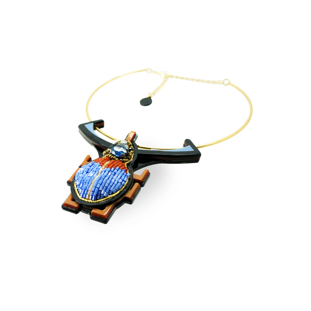 EMBROIDERED SCARAB NECKLACE