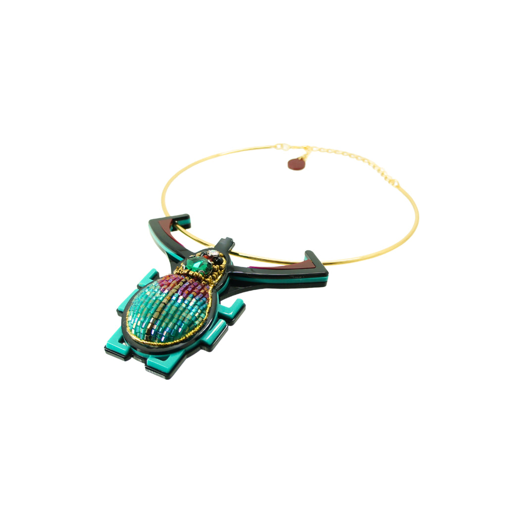 EMBROIDERED SCARAB NECKLACE
