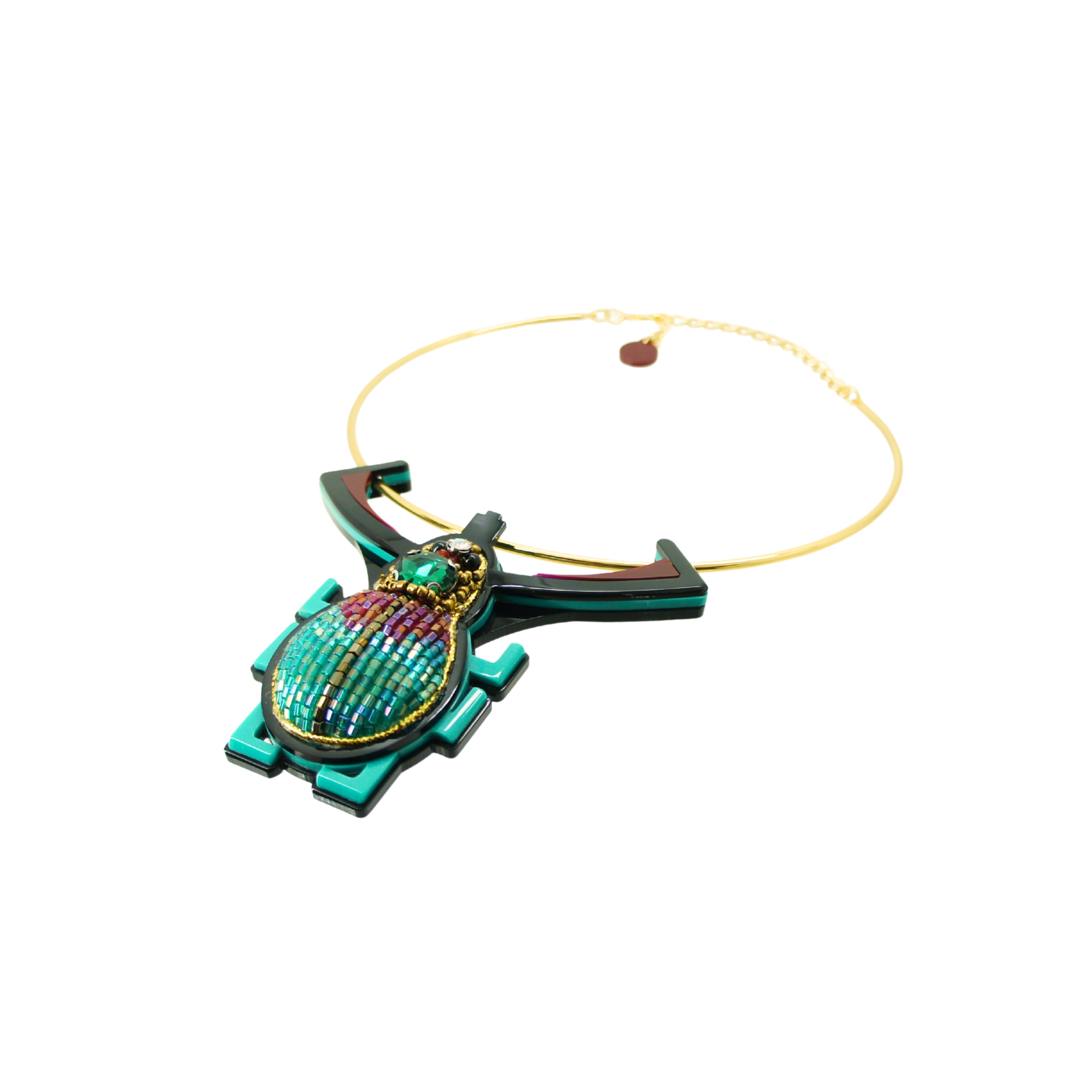 EMBROIDERED SCARAB NECKLACE