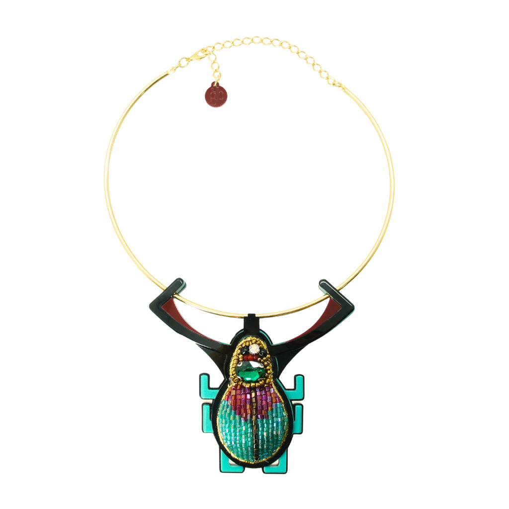 EMBROIDERED SCARAB NECKLACE