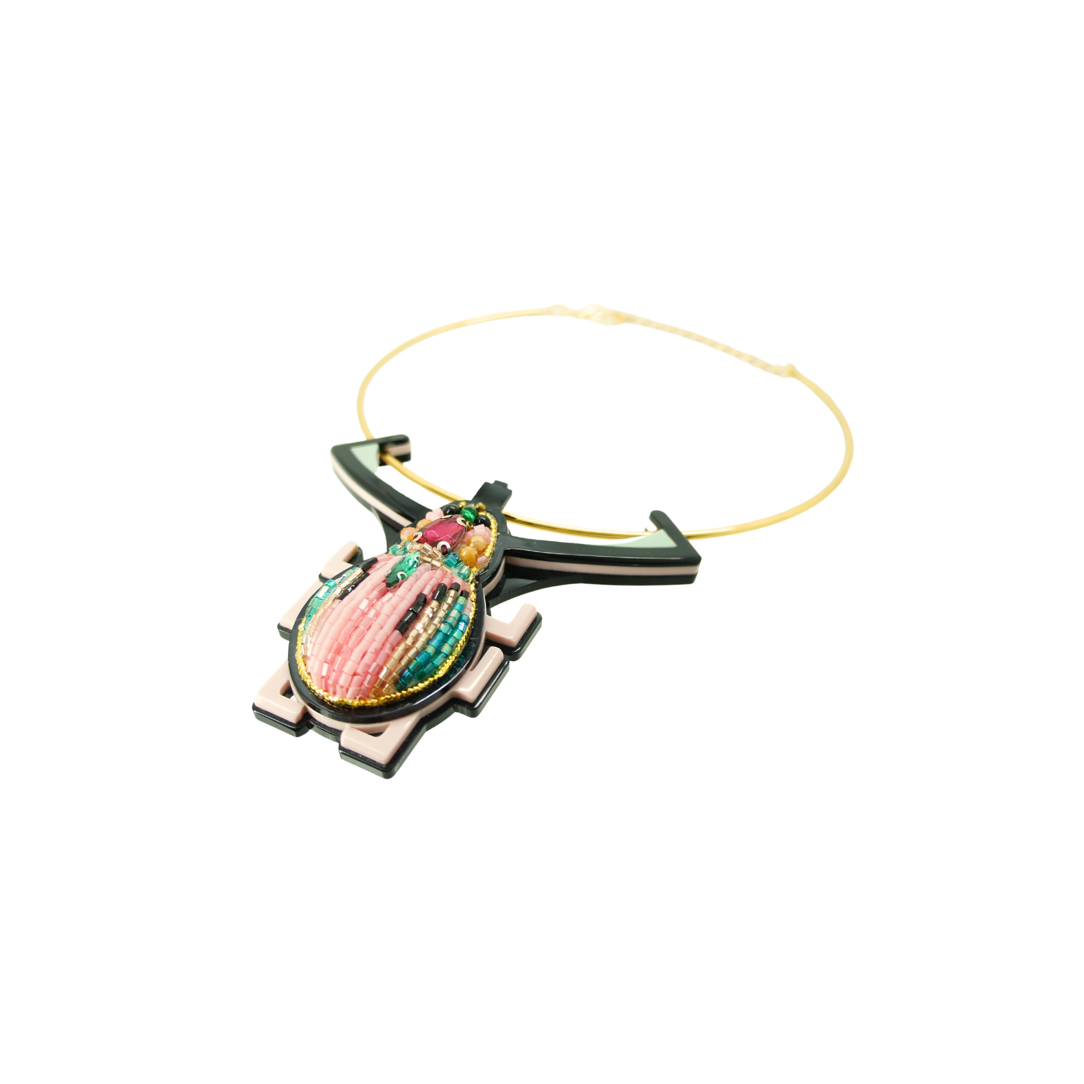 EMBROIDERED SCARAB NECKLACE