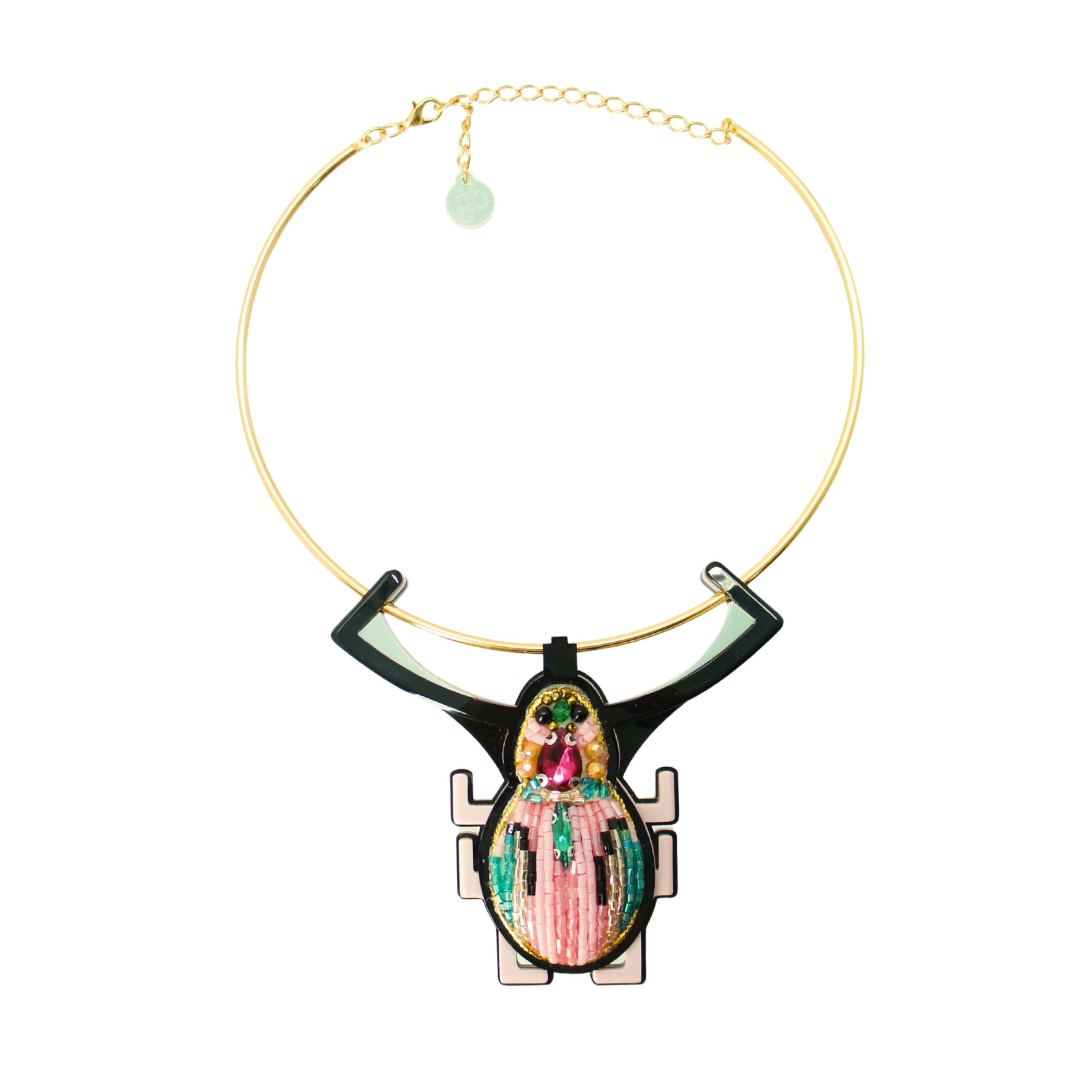 EMBROIDERED SCARAB NECKLACE