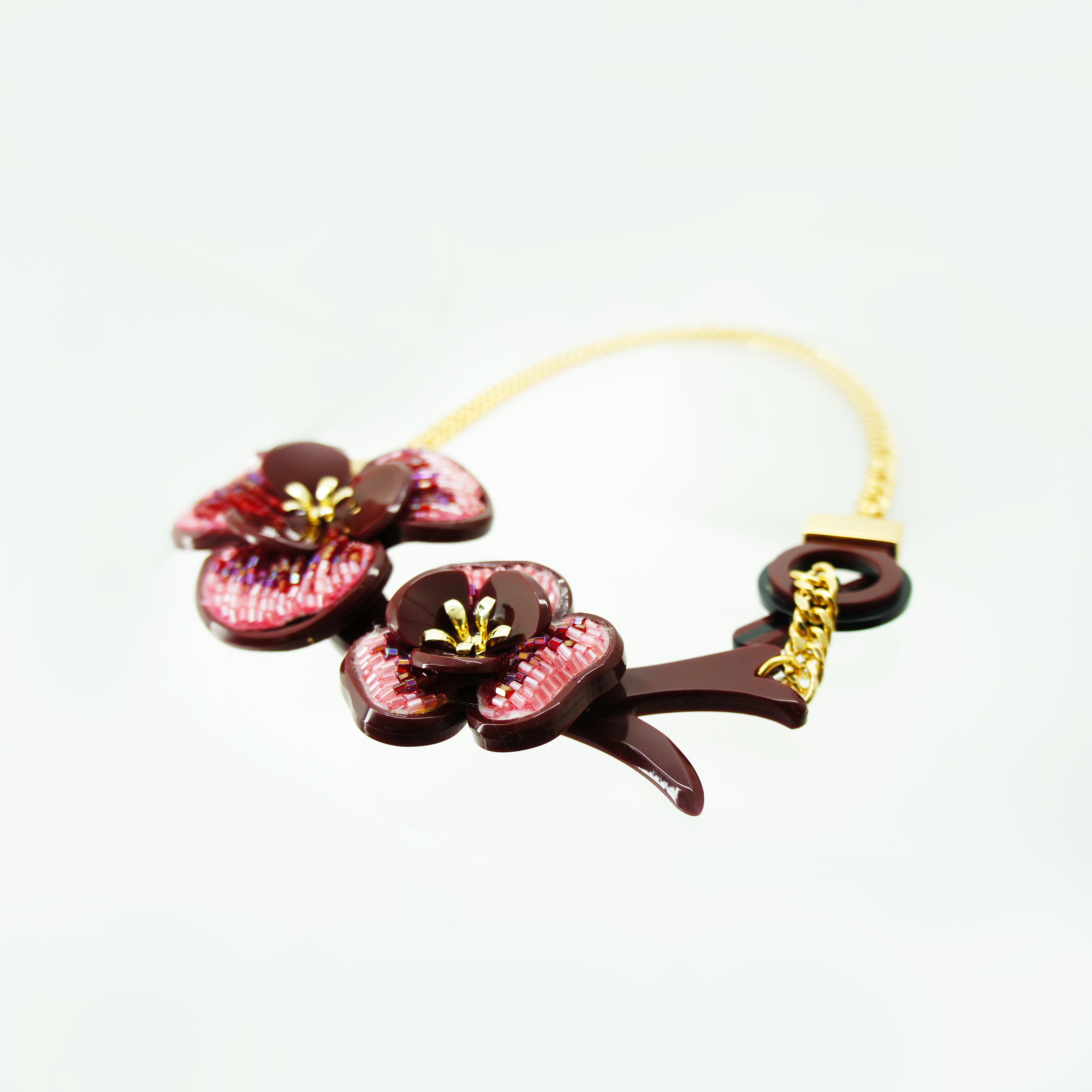 EMBROIDERED FLOWERS NECKLACE