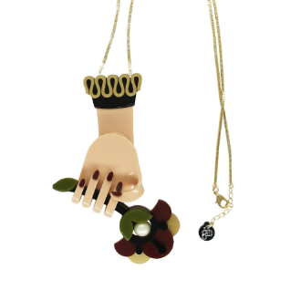 VICTORIAN HAND AND FLOWER PENDANT NECKLACE