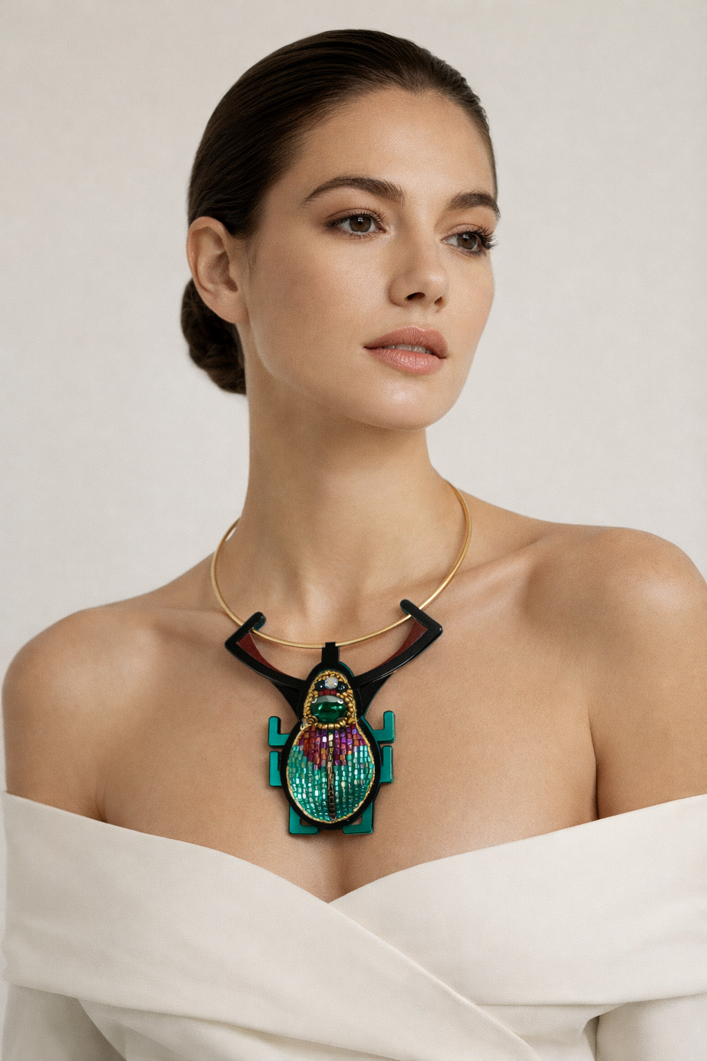 EMBROIDERED SCARAB NECKLACE