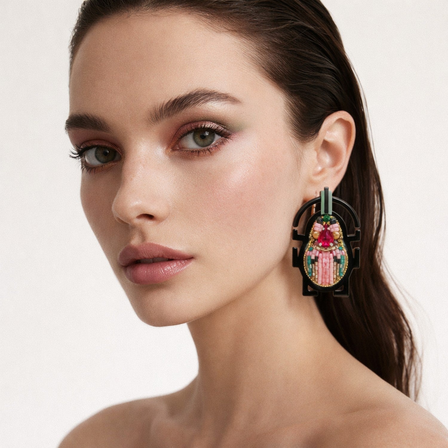 EMBROIDERED SCARAB EARRING