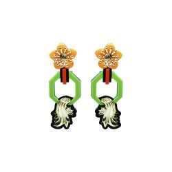 Handmade Acrylic Earring Golden Leave / Living Coral