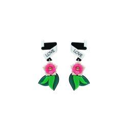 Handmade Acrylic Earring Ribbon And Flower