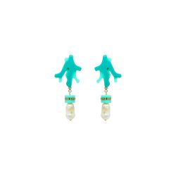EARRING CORAL PENDANT AND PEARL