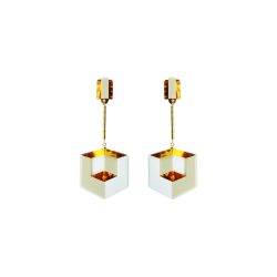 Earring Double Cube Caramel Granite